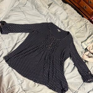 Navy with white polka dot blouse 3/4 length sleeve